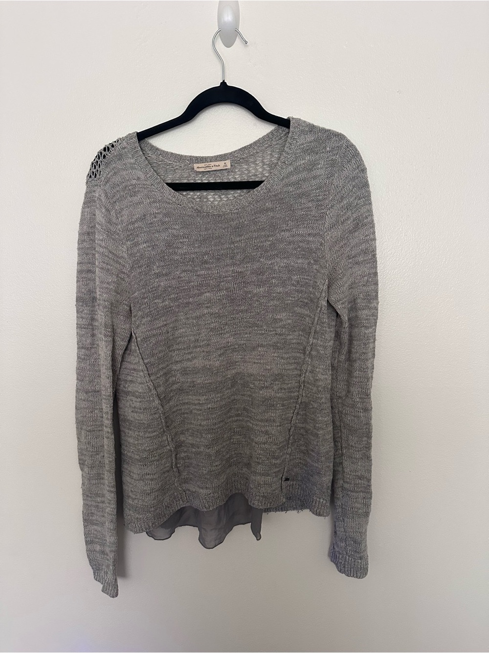 Abercrombie Light Gray Women's Knit Sweater with Chiffon Hem